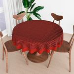 Kuber Industries Round Table Cover | 60x60 Inch | Cotton Tablecloth for Round Area | 4 Seater Round Table Cloth | Kitchen Dining Tablecloth | Barik Check | Maroon