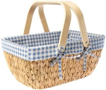 StorageWorks Wicker Picnic Basket for Couple, Picnic Basket with Wooden Handle and Washable Liner, Handwoven Natural Water Hyacinth Picnic Hamper for Camping, Outdoor, Christmas, Thanks Giving