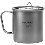 TIBROMTACK Camping Cup with Lid Pure Titanium Coffee Mug Ultralight 450ml Outdoor Small Camping Pot with Foldable Handle for Backpacking Hiking Travel and Daily Use with Mesh Bag