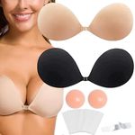 2 Pack Invisible Sticky Adhesive Bra, Clothing Tape Strapless Push Up Backless Reusable Bra and Nipple Covers Evening Wear Stick On Bra (UK, Cup & Band, A)…