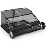 COSTWAY 126cm Tow-Behind Lawn Sweeper, Leaf & Grass Collector with 0.74M3 Capacity Hopper Bag, Adjustable Sweeping Height & Dumping Rope Design, Pull Behind Lawn Sweeper for Picking Up Grass Debris