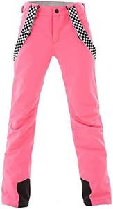 YEEFINE Women's Outdoor Snow Pants Windproof Waterproof Winter Warm Insulated Removable Suspender Ski Pants(Pink,XL)