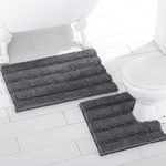 Home Beyond & HB design - 2-Piece Chenille Bath Rug Set with U-Shaped Rug for Toilet, Ultra Soft Thick Absorbent Non Slip - Machine Washable, 19.7 x 31.5 Inch and 19.7 x 19.7 Inch, Grey