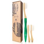 Sustuff | 3 Bamboo Toothbrushes with Medium Plant-Based Bristles | Reusable, Recycled and Plastic-Free Handle (Jungle Green) Travel Toothbrush | Christmas Gifts for Women & Gifts for Men