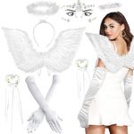 iZoeL Angel Wings Adult White Angel Costume Women Angel Halloween Costume Angel Halo White Angel Wings And Halo Headband Angel Headband White Long Gloves Girls Accessories