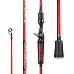 One Bass Fishing Rods,IM7 Graphite Spinning Rod & Casting Rod, 2 Pc Strong Quality Baitcasting Rod with Super Polymer Handle- 6' Casting -Red