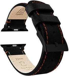 BARTON WATCH BANDS - Black Leather & Orange Stitching (Black Hardware) Top Grain Leather Watch Bands Compatible with Apple Watch Models - 1, 2, 3, 4, 5, 6, 7, 8, 9, 10, SE, Ultra & Ultra 2 - (42mm/44mm/45mm/49mm)