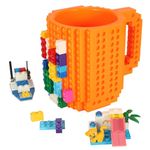 Build-on Brick Coffee Mug, Funny DIY Novelty Cup with Building Blocks Creative Gift for Kids Men Women Xmas Birthday (Orange)