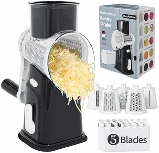 Ourokhome Rotary Cheese Grater Cheese Shredder, Mandoline Vegetable Slicer with 5 Interchangeable Blades and Strong Suction Base for Fruit, Vegetables, Nuts Black