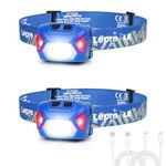 Lepro Head Torch Rechargeable, 2 Pack 2000L Waterproof LED Headlamp with Red Warning Lights, 30Hrs Runtime, 6 Lighting Modes, for Running Fishing Camping, Super Lightweight Headlight for Kids & Adults