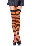 Leg Avenue Women's Nylon Striped Stockings, Black/Neon Orange, One Size