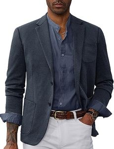 Men's Suit Blazer Jacket Lightweight Two Button Knit Blazer Comfortable Classic Sport Coat