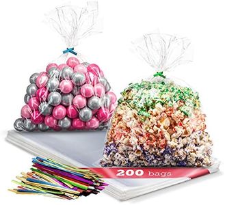 Prestee 200 Pack Clear Plastic Cellophane Bags Goodie Bags [9x12] with 4" Twist Ties, Candy Bags, Cookie Bags, Treat Bags with Ties, Clear Gift Bags, Cellophane Treat Bags (Pack of 200)