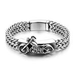 JewelryWe Men's Biker Motocycle Motorbike Charm Bracelet Braided Chain Glossy Buckle Stainless Steel Bracelet