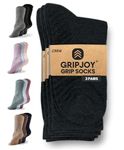 Gripjoy Grip Socks Non Slip Socks for Women Men | Non Skid Hospital Socks – 3 pk (Large (Women's 9-14, Men's 8-12), Black)