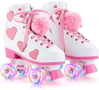 Ruthfot Women's and Girl's Classic Roller Skates with Light up Wheels and Love Heart Pattern, High-top PU Leather Rollerskates…