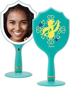 Impressions Vanity Handheld Lighted Makeup Mirror, Disney Princess Jasmine LED Hand Mirror with Standing Base, Makeup Vanity Mirrors with Shimmering Button and 3 Color Modes for Travel or Bedroom