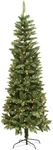 7Ft/2.1m Pre-Lit Green Christmas Tree Slim Tree Pine Narrow Xmas Tree, Pointed Tips, Metal Stand, Warm White LED Lights, Holiday Home Decorations