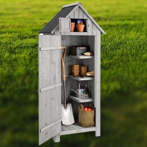 Outdoor Storage Shed, Solid Wood Garden Storage Tool Shed with Sloping Roof and Lockable Door, Waterproof Tall Shed with 3 Shelves Storage House for Backyard Garden Patio Lawn, 65.8x23.6x18.1 inch