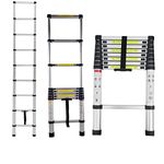 2.6M Extending Ladder Aluminum Telescopic Ladder Electricians Tools 8.5ft Extension Ladder EN 131 Folding Ladder Portable Multi-Purpose Ladder for Outdoor & Indoor DIY Easy Carrying