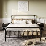 SHA CERLIN Full Size Bed Frame Metal Platform Bed with Vintage Style Headboard and Footboard, Heavy Duty Mattress Foundation, No Box Spring Needed, Easy Assembly, Black