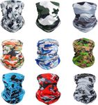 Sun Protection Face Mask Neck Gaiter - 9 Pack Breathable UV Protection Scarf for Men & Women, Hiking, Cycling, Running, Fishing (Moisture-Wicking & Lightweight Design)"Camo