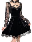 Women Velvet Corcet Dress Gothic Lace Mini Grunge Punk Goth Dresses Victorian Long Sleeve Medieval Vampire Renaissance Vintage Dress Black XL