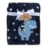 Baby Essentials Plush Fleece Throw and Crib Baby Blankets for Boys and Girls (Blue Dino)