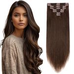 10"-22" 110g-160g Double Weft Clip in Human Hair Extensions Remy - 8 Pieces Full Head Straight (14"-120g, #4 Medium Brown)