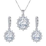 EVER FAITH Wedding 925 Sterling Silver Clear Cubic Zirconia Jewelry Sets for Bride Bridesmaid ,Women Elegant Flower Pendant Necklace Dangle Earrings Set Gifts for Valentine's Day/Mother's Day Christmas