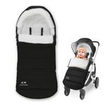 ASHLEY MADDEN Luxurious Baby Stroller Bunting Bag | Cozy and Warm Footmuff | Compatible with Most Strollers | Perfect Stroller Cover for Three Seasons | Washable and Expandable, Black, 6M-36M