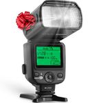 Camera Flash W/LCD Display for DSLR & Mirrorless Cameras, External Flash Featuring a Standard Hot Flash Shoe, Universal Camera Flash for Canon, Sony, Nikon, Panasonic and Other Cameras with Pouch