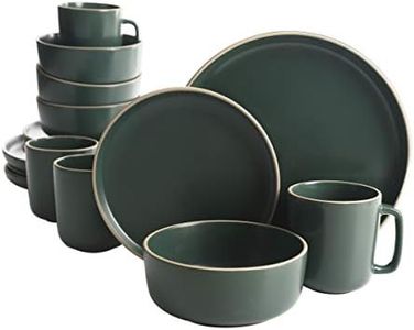 Gibson Home Zuma 16 Piece Round Kitchen Dinnerware Set, Dishes, Plates, Bowls, Mugs, Service for 4, Matte Stoneware, Green