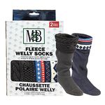 Moneysworth and Best Fleece Welly Socks Two Pack, Grey Knit/Blue Motif, Large