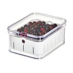 iDesign Fridge Storage Box for Fruit and Berries, Kitchen Storage Made of BPA-free Plastic, Kitchen Organiser for Food with Built-In Drip Tray, Clear, 21.6 cm x 16.5 cm x 9.5 cm