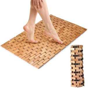 Bamodi Bathroom Bamboo Floor Mat - Wooden Bath Rug - Natural Wood Accessories for Spa, Bathtub, Kitchen, Pool, Beach Area - Mats for Inside Shower