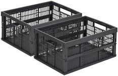 HUUSMOT 2-Pack Pastel Plastic Storage Baskets, Collapsible Crates for Organizing, Space-Saving Bins for Classroom, Kitchen, Office, Bedroom (Dark Grey, 19" x 13" x 9")