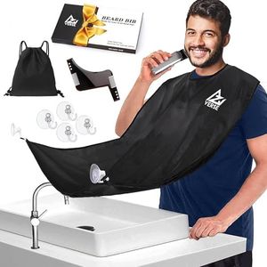 AZIVERSE Beard Bib Beard Apron - Beard Hair Catcher For Men Shaving & Trimming - Grooming Apron Bib with 4 Suction Cups - 1 Size Fits All - Beard comb (Black)