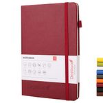 Deziliao Lined Journal Notebooks with Pen Loop, Hardcover Notebook Journal for Work, 100Gsm Premium Thick Paper with Inner Pocket, Medium 5.7"x8.4", （Red, Ruled）