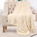 Everlasting Comfort Faux Fur Throw Blanket - Double Sided, Soft, Warm, Cozy, Luxury, Fluffy Blankets for Couch and Bed - Ivory Throws for Sofa Large (165x127cm)