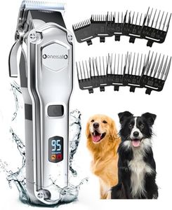 oneisall Dog Clippers for Grooming for Thick Heavy Coats/Low Noise Rechargeable Cordless Pet Shaver with Stainless Steel Blade /Waterproof Dog Shaver for Dogs Pets and Animals