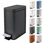 5 Liter/1.3 Gallon Slim Small Trash Can with Lid Soft Close, Stainless Steel Garbage Can for Bathroom Bedroom Office, Rectangular Step Trash Bin with Removable Inner Waste Basket (Black)