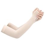 JK Home UV Protection Cooling Ice silk Arm Sleeves - UPF 50 Sun Sleeves for Men & Women for Running, Cycling, Fishing, Golf, Volleyball, Basketball, Baseball & Football Nude-Mitten