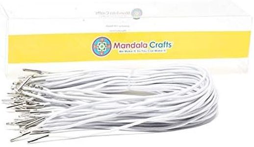 Mandala Crafts White Elastic Barbed Cord Stretch Loop Band with Metal Ends - 9 Inch 50 Elastic Cord with Metal Barbs for Party Hat Elastic Menus Badges Signs