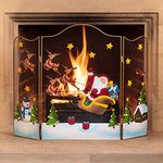 CHRISTOW Christmas Fireguard Large Fireplace Screen, Arched Metal Mesh Fire Screen H61cm (Santa & Sleigh)