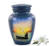 Fishing Keepsake Urn - Fishing Keeksake Cremation Urn for Ashes - Fishing Token Urn - Hand Painted Mini Fishing Urn - Fishing Memorial Sharing Urn with Velvet Case & Bag (Keepsake)