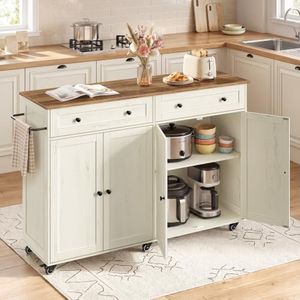 VASAGLE Mobile Kitchen Wooden Island Cart with Storage for Dining Room