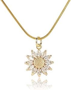 BZEBI 14K Gold Plated Sunflower Necklace for Women Teen Girls Sunflower Gifts You Are My Sunshine Shiny Cubic Zirconia Petals Chain Length 16"+4" Extender