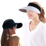 2PCS Wide Brim Sun Visor Hat Women Large UV Protective Golf Beach Cap, Korea Design, 1black+1mixed, One Size