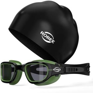 Robee Swim Goggles Silicone Swimming Cap and Carrying Case, Polarized Pool Goggles for Adult Men Women Youth